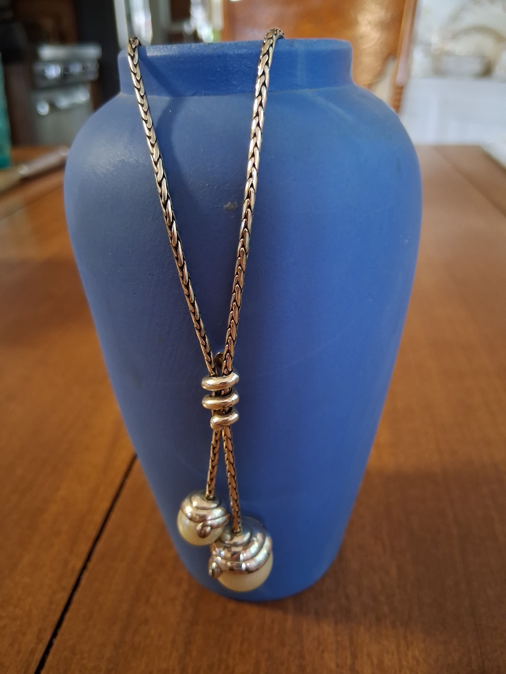 Brighton  Pearl Twist Lariat Style retired Necklace -Double Drop Pearl Pendant